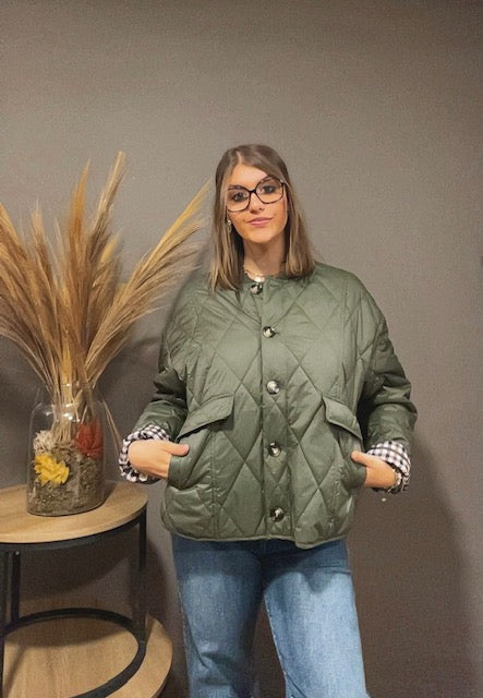 Doudoune matelassée verte à fermeture boutonnée