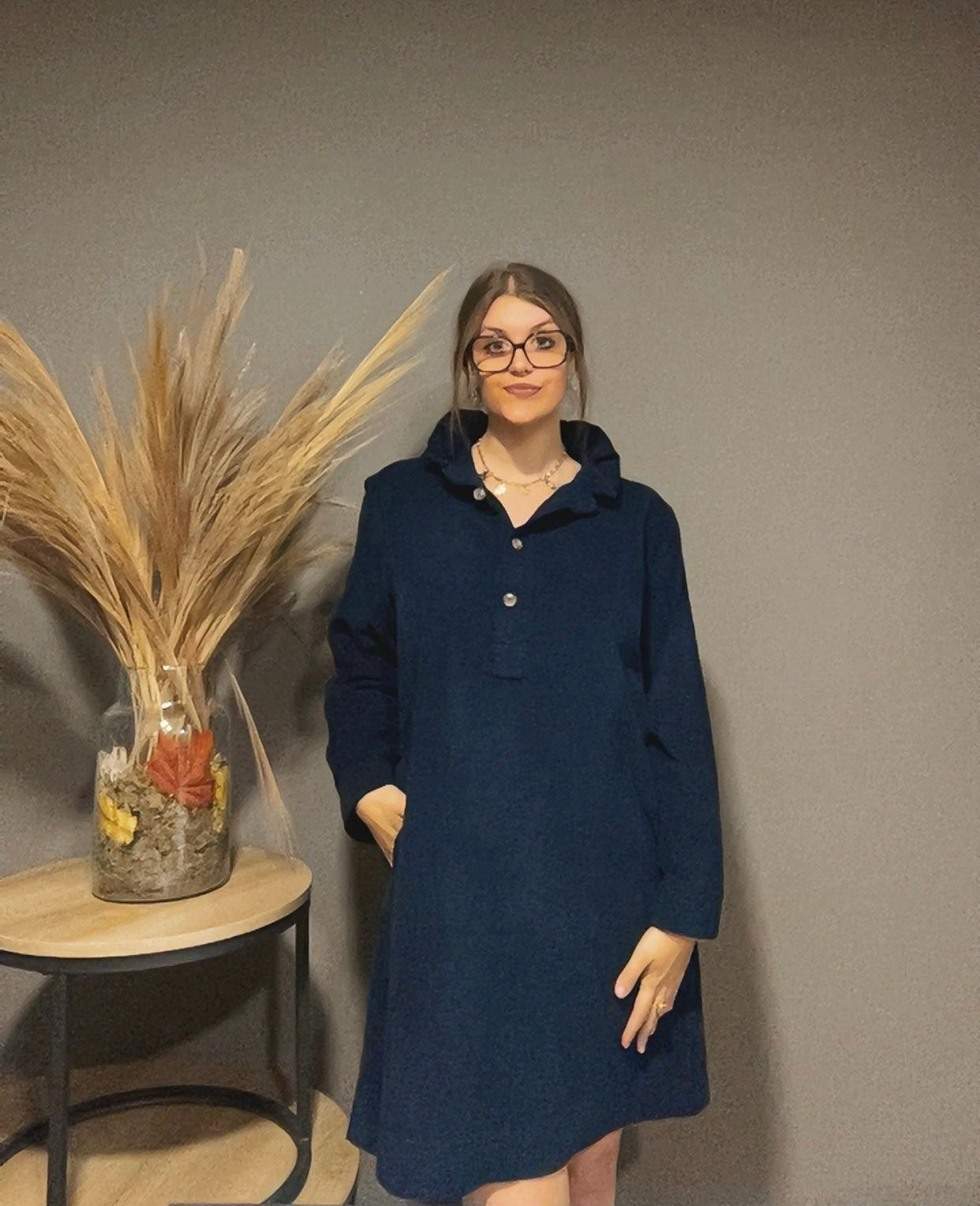 Robe en velours bleu marine