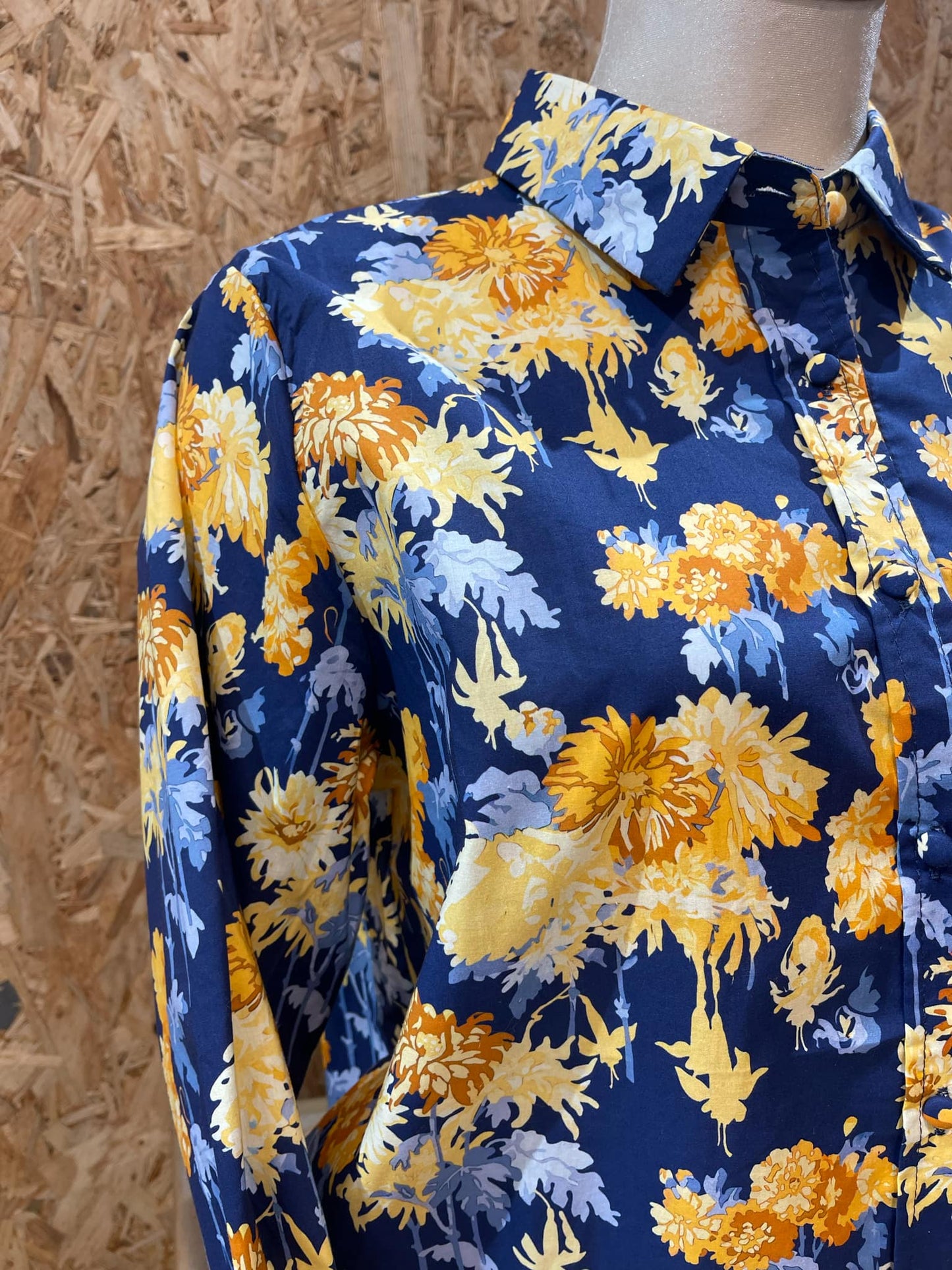 Chemisier floral bleu et moutarde - 100 % Coton
