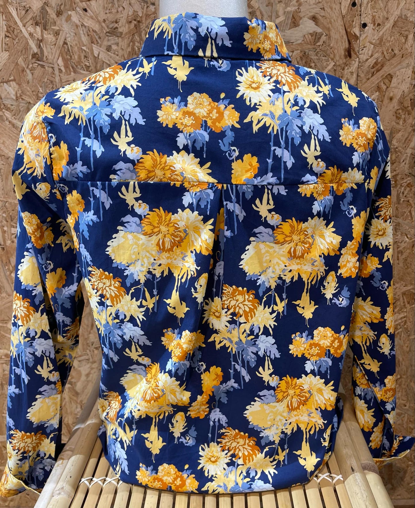 Chemisier floral bleu et moutarde - 100 % Coton